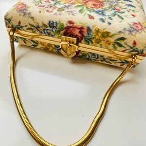1950’s Vintage Volupté Floral Print Clutch with Gold Accents
